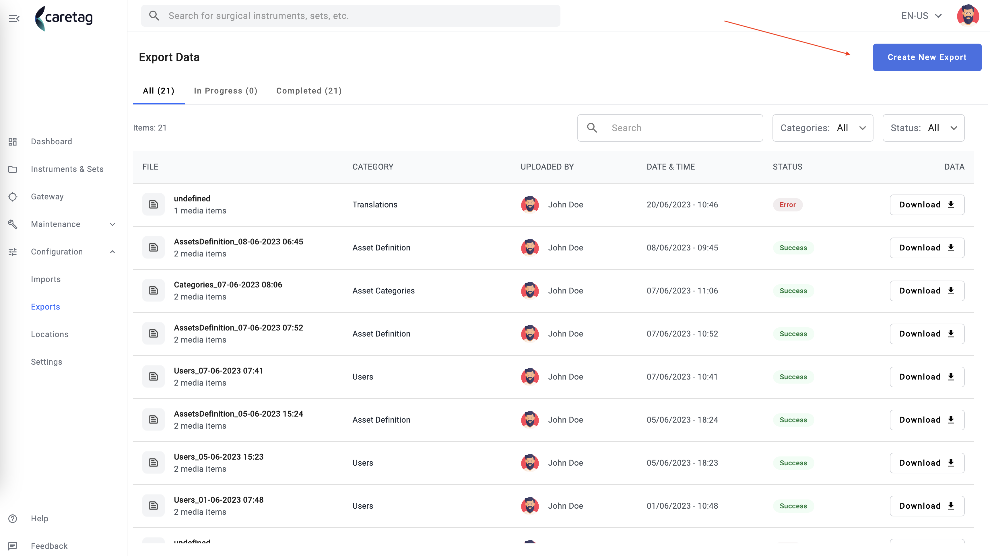 Export data