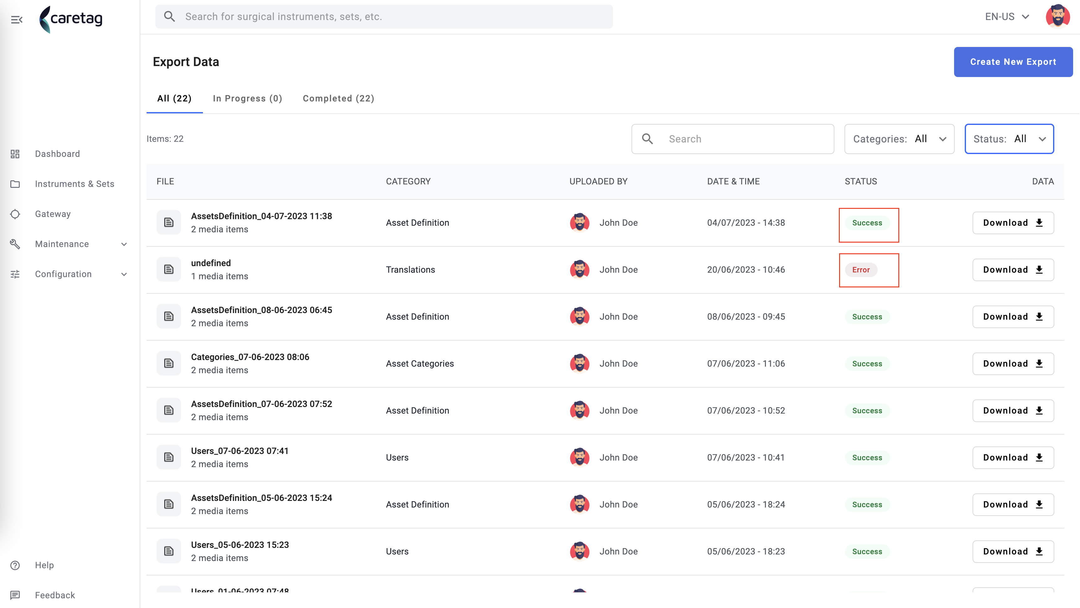 Export data