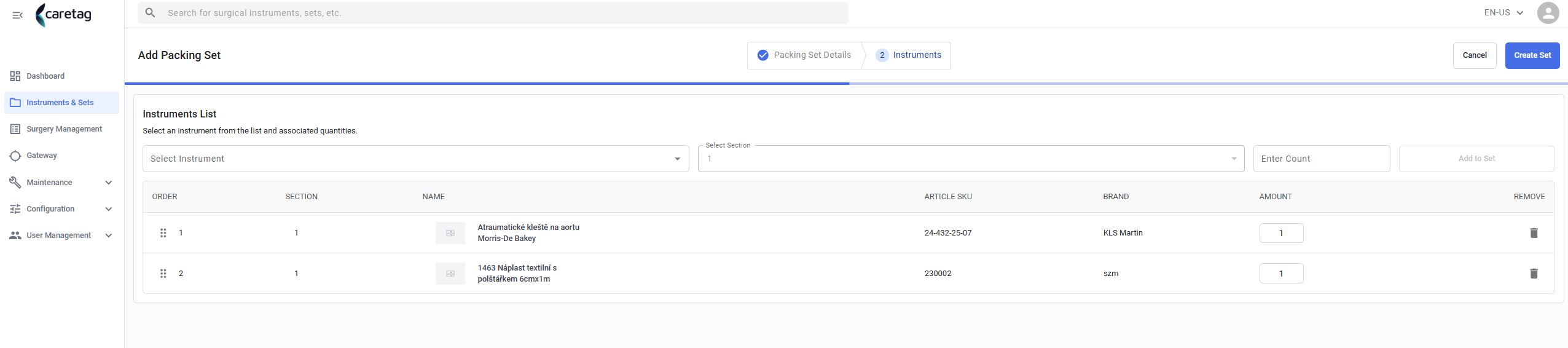 Surgical asset details