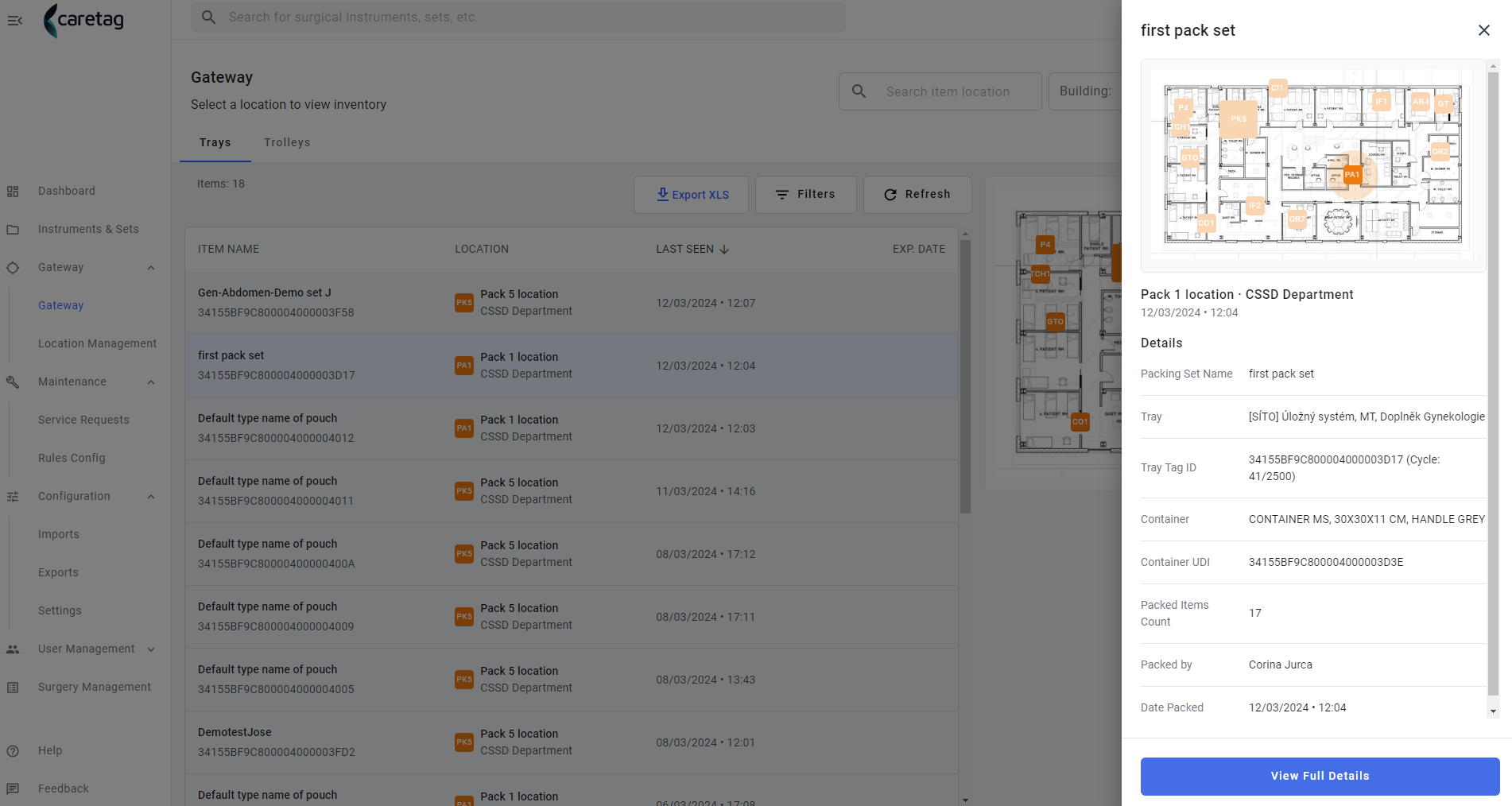Surgical asset details